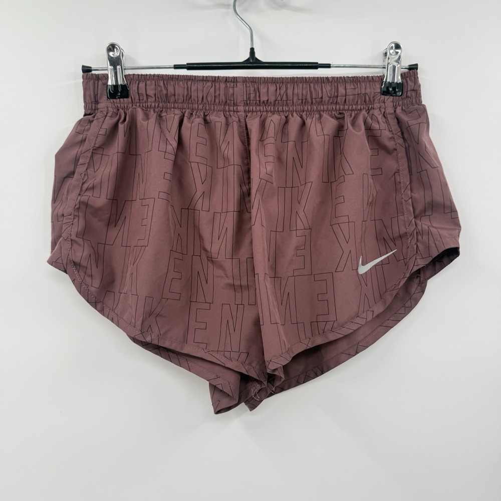 NIKE Dri-Fit Purple Eclipse Running Shorts All Over Logo Women's Sz M